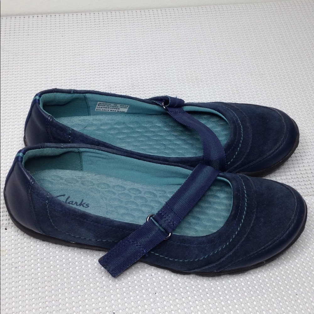 Clarks Navy Suede Mary Jane Flats